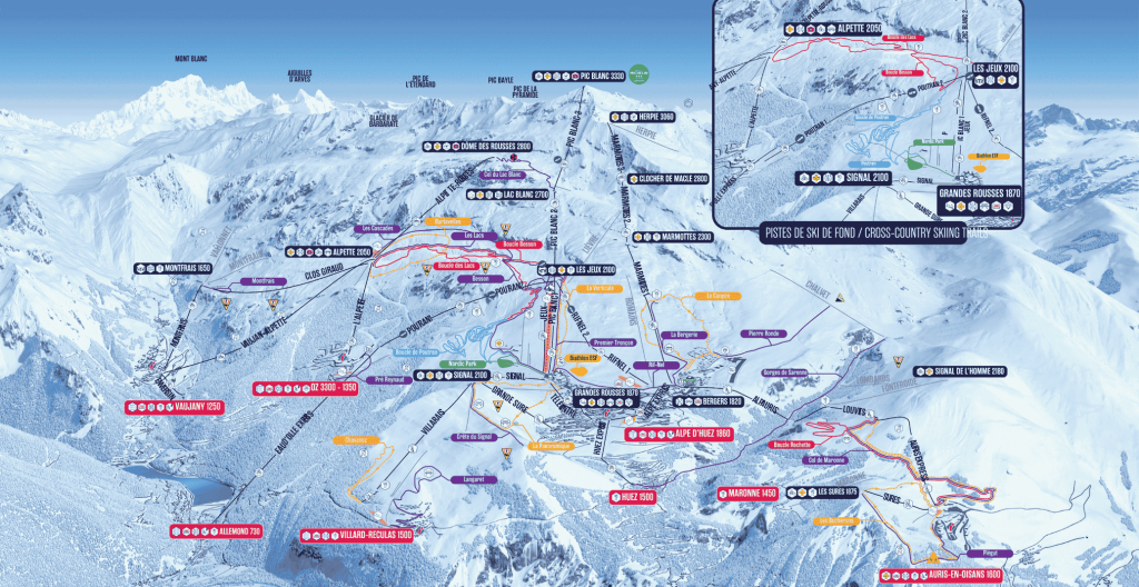 plan ski de fond et piéton alpe d'huez